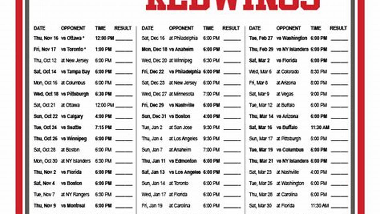 Detroit Red Wings Schedule 2024