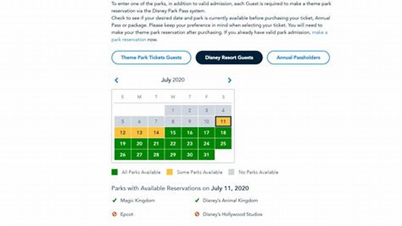 Disney Pass Reservation Calendar