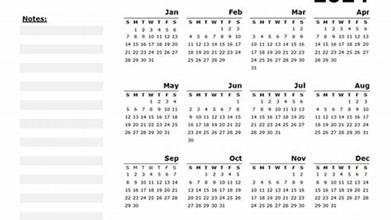 Download Free Printable 2024 Printable Calendar With Notes And Customize Template As You Like., 2024