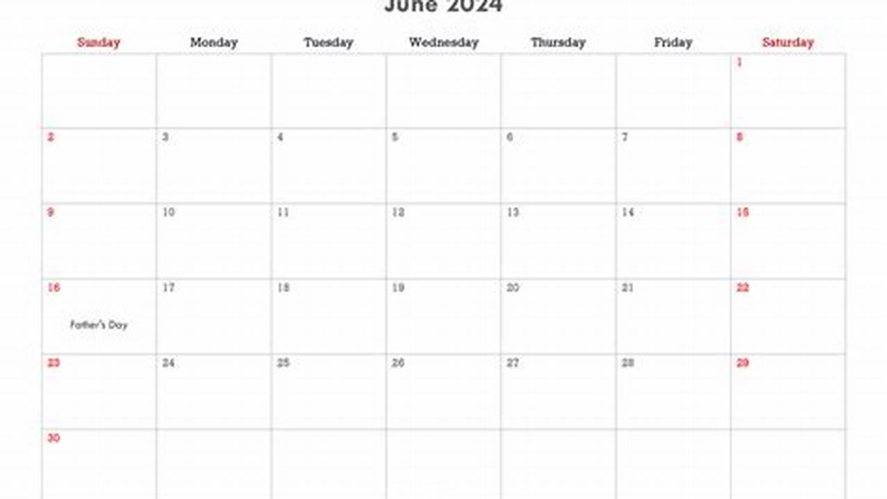 Editable June 2024 Calendar Template