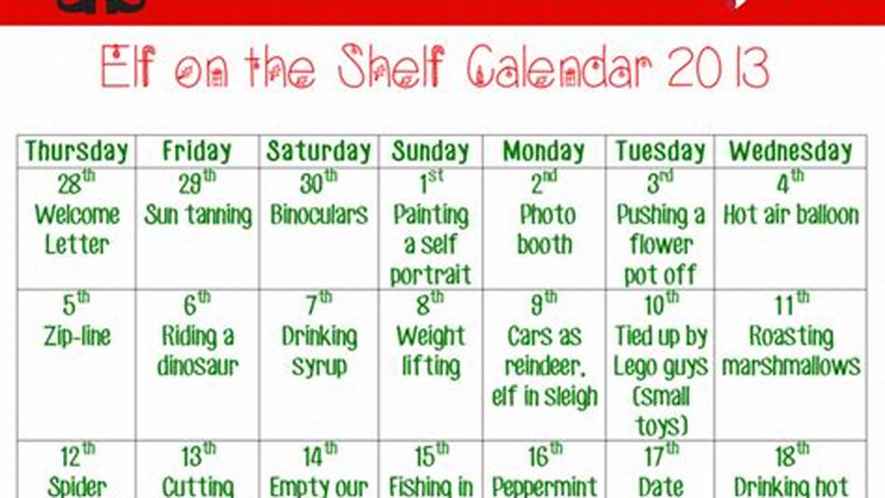 Elf On Shelf Calendar Ideas