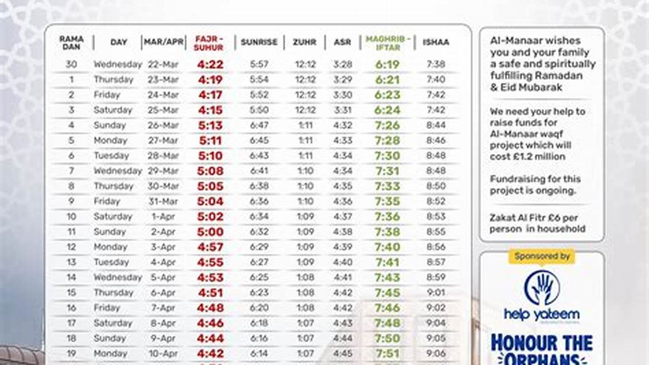 Elm Ramadan Timetable 2024 (Pdf)., 2024