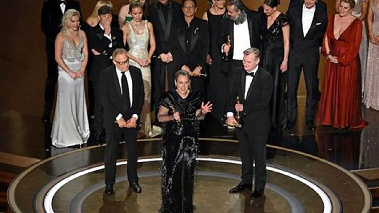 Emma Thomas, Center, One Of The Producers Of Oppenheimer, Speaks During The Acceptance Of The Award For Best Picture., 2024
