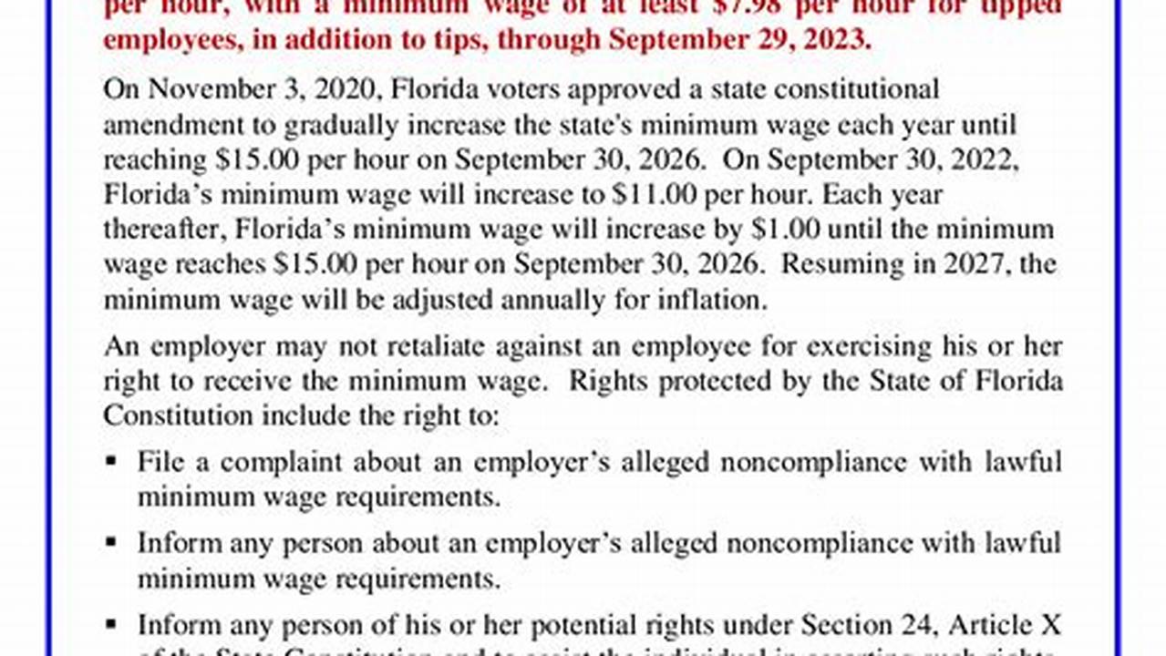 Employers Are Required To Pay Employees The Florida Minimum Wage For Every Hour Worked Unless The Employer Or Employee Is Exempt By State Or Federal Law., 2024