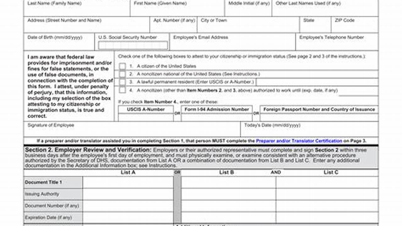 Employment Eligibility Verification Form I-9 2024