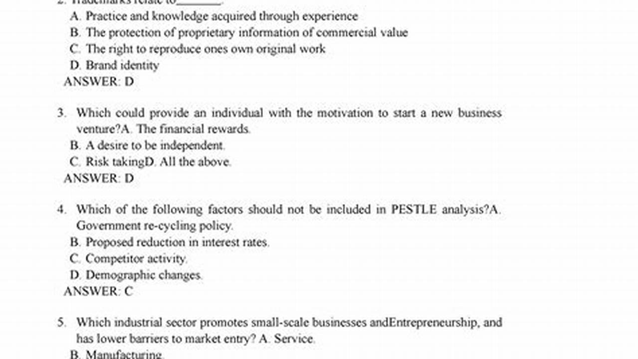 Entrepreneurship Final Exam Questions And Answers 2024