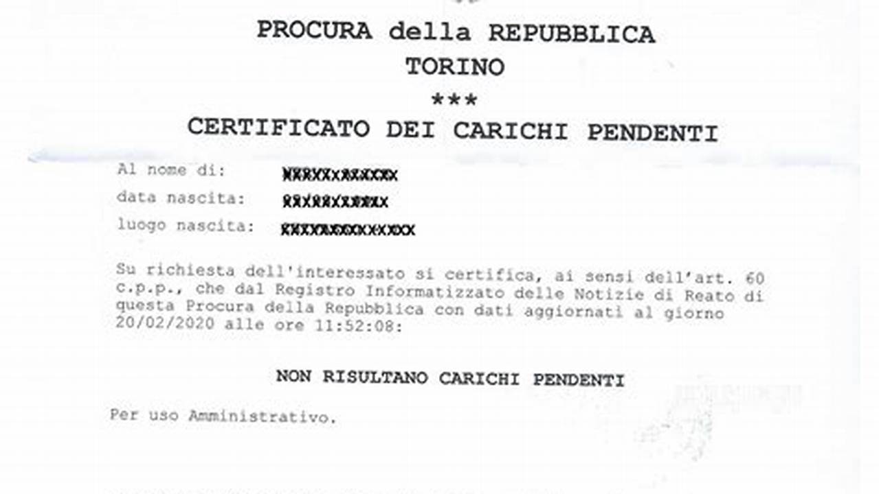 Esempi Di Utilizzo Del Certificato Carichi Pendenti, IT Modello