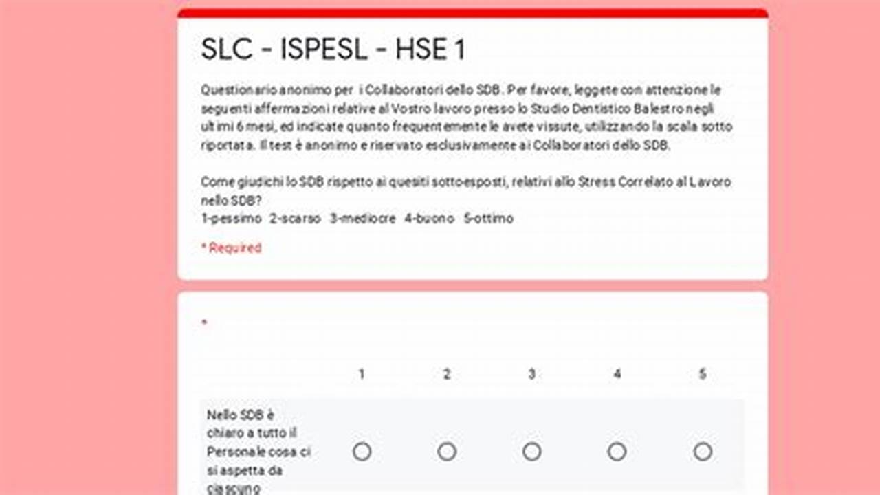 Esempi Di Utilizzo Del Questionario Indicatore Modello Ispesl Hse Versione Italiana, IT Modello