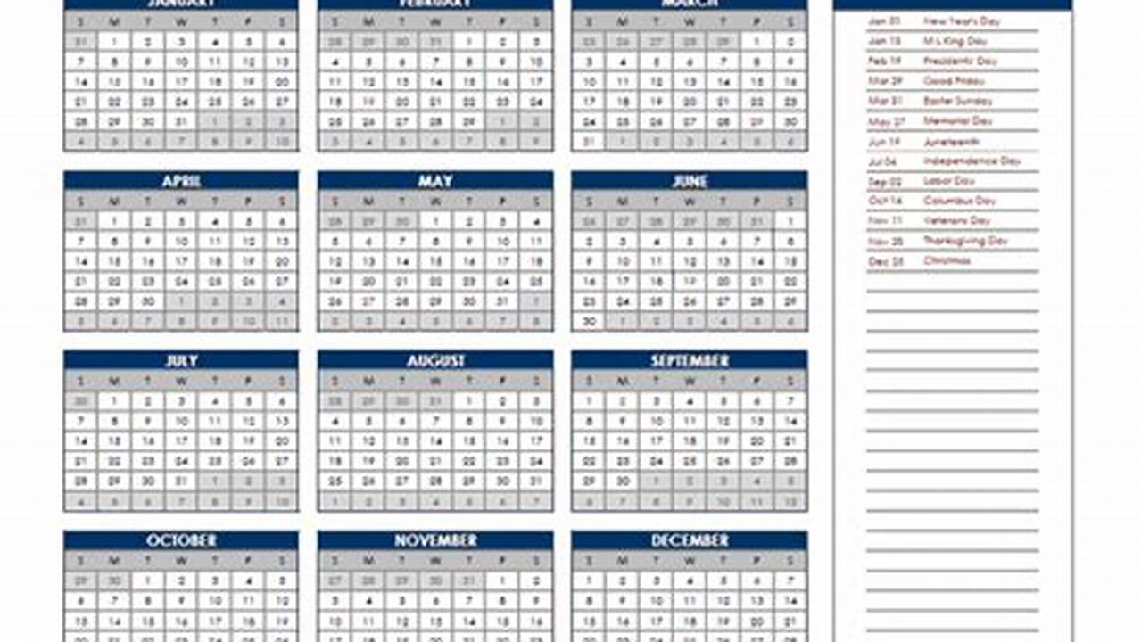 Excel Calendar Template 2024 With Holidays Png