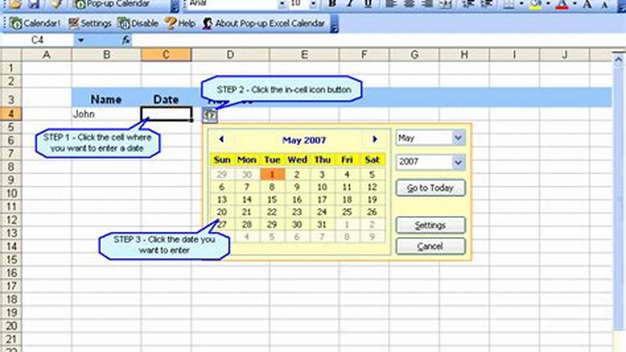 Excel Popup Calendar