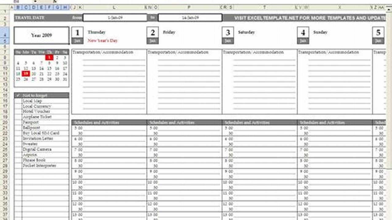 Excel Travel Calendar Template