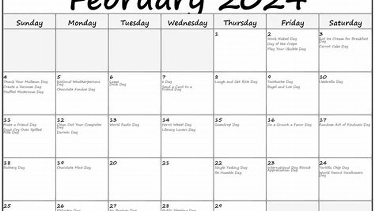 February 2024 Calendar With Holidays And Celebrations Of The United States., 2024