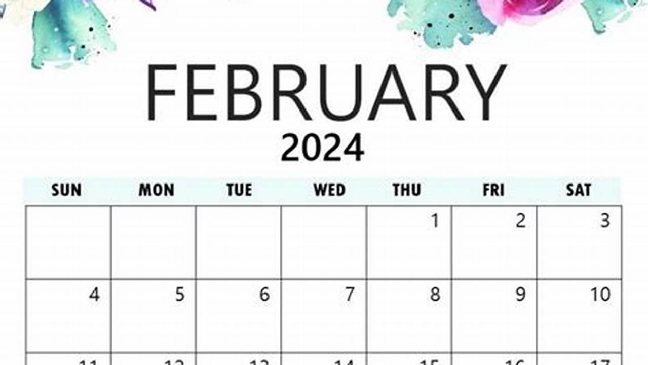 February 2024 Floral Calendar Printable Created Date, 2024