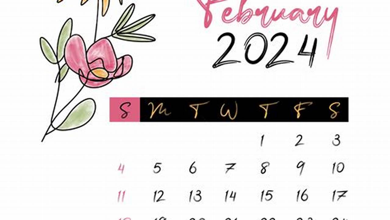 February 2024 Horizontal Floral Calendar., 2024