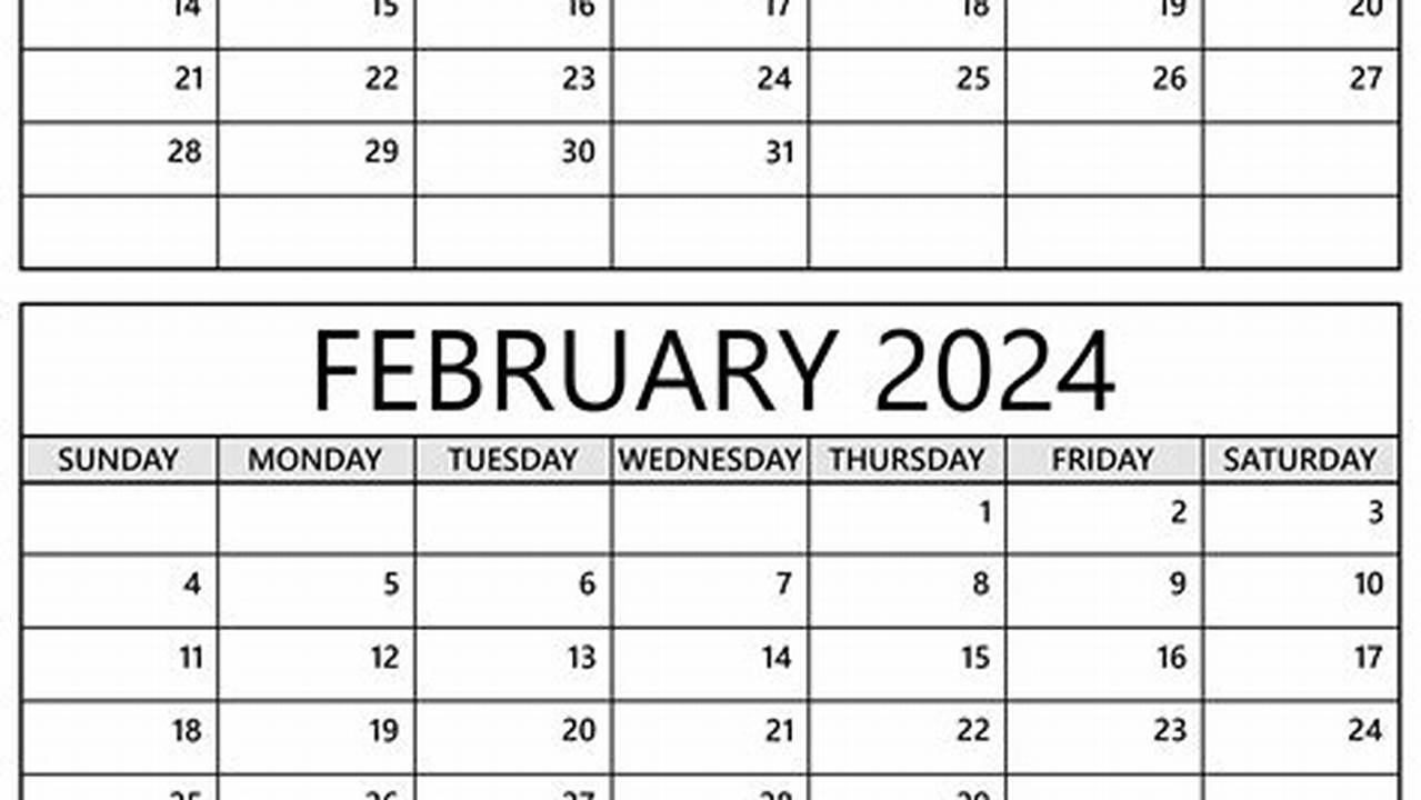 February 2024 With Prior And Following Months (Jan/Feb/Mar) Page Orientation, 2024