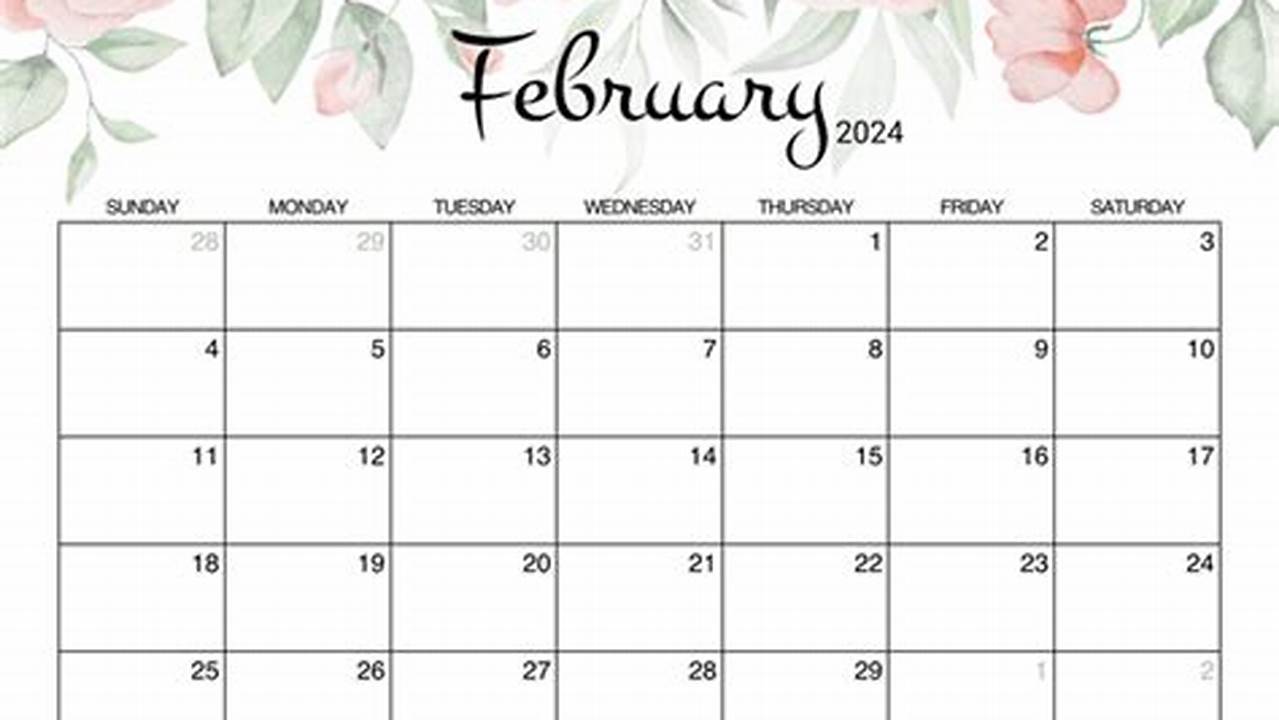 February Calendar 2024 Printable Free Cute