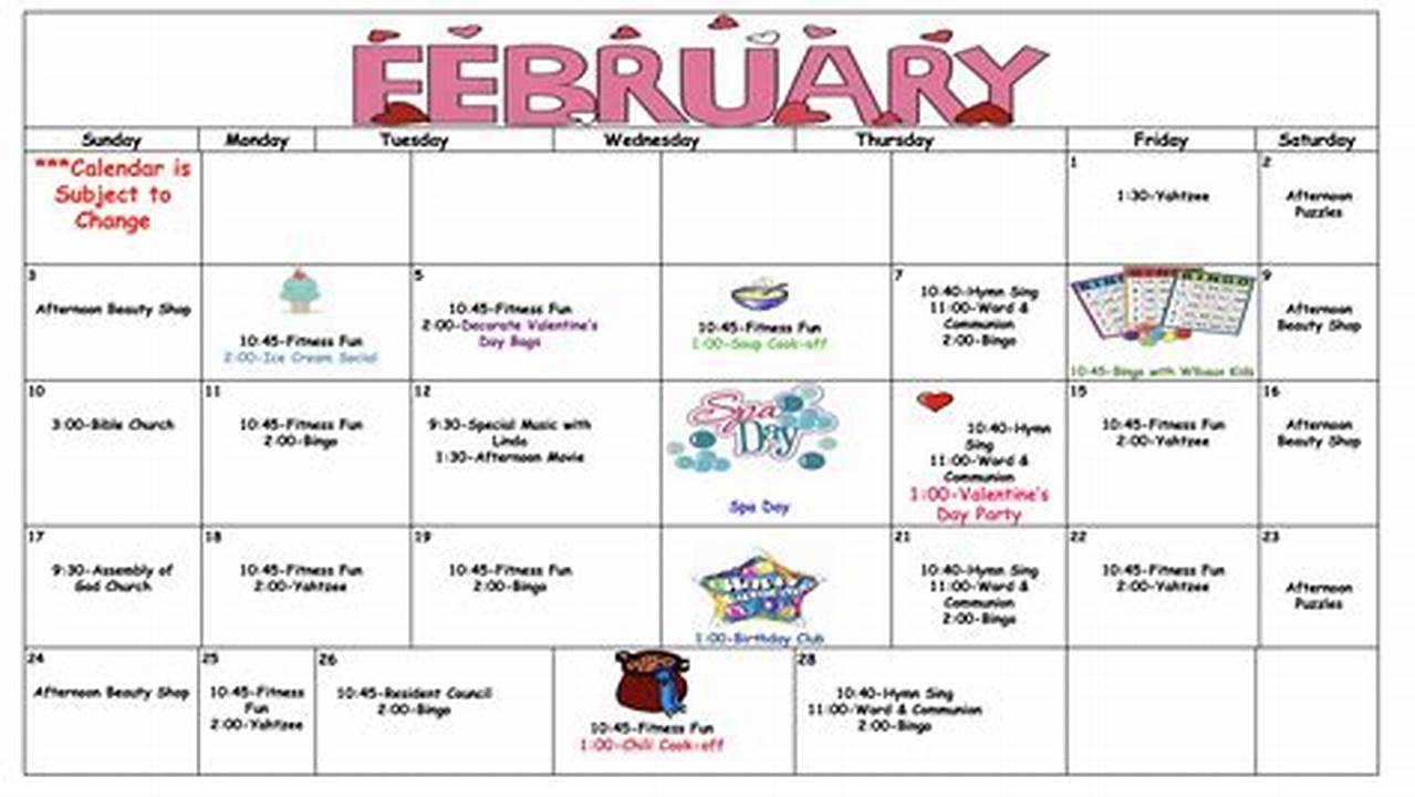 February Nursing Home Activity Calendar