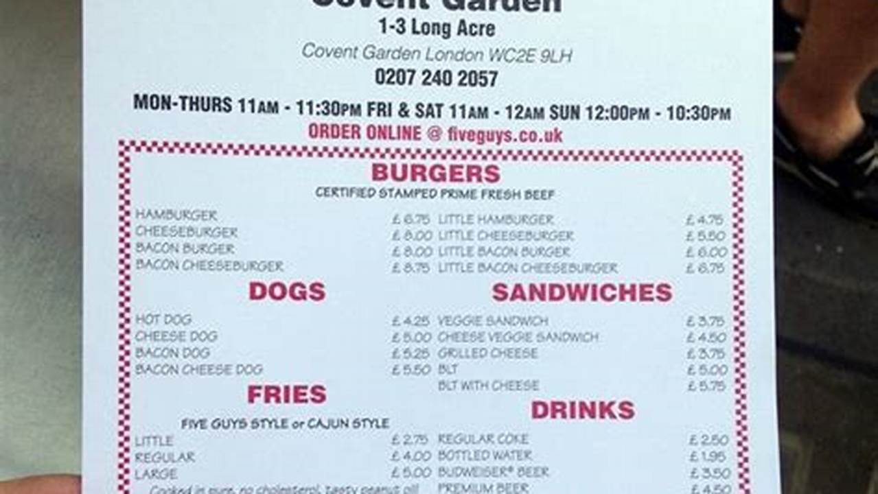 Five Guys Menu Prices 2024 Uk 2024