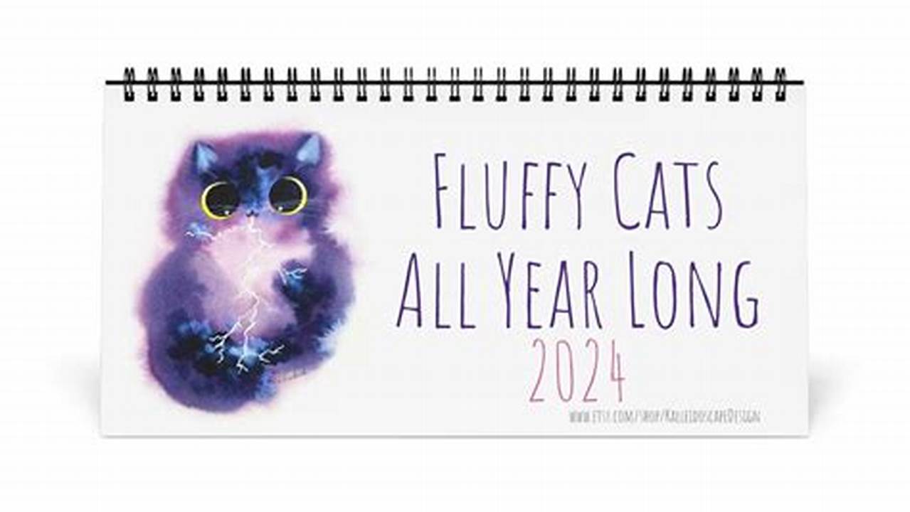 Fluffy Cats Desk Calendar 2024 Kalleidoscape Design Whimsical Watercolor Cats., 2024