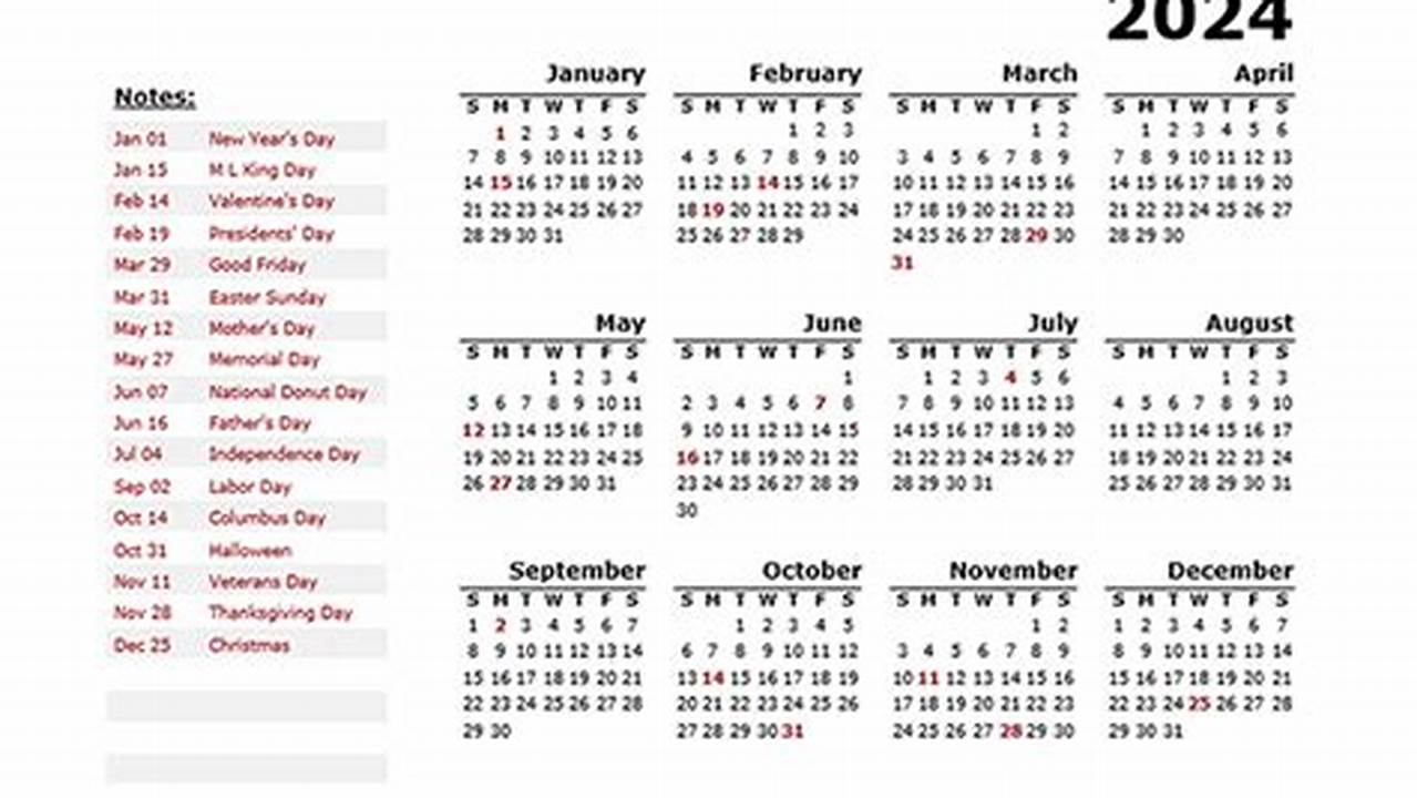 Free 2024 Calendar Printable With Holidays In Word Format