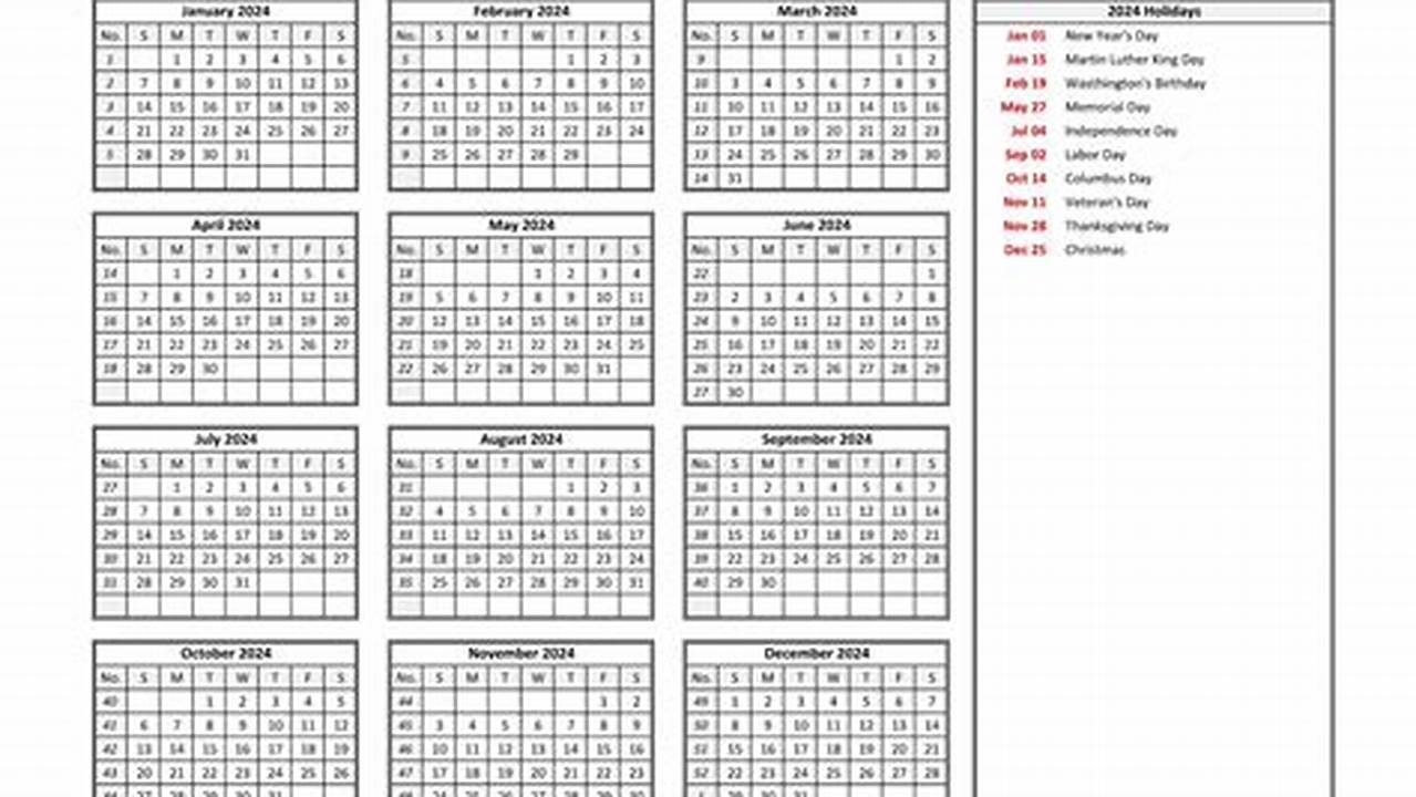 Free 2024 Yearly Calendar With Holidays 2023