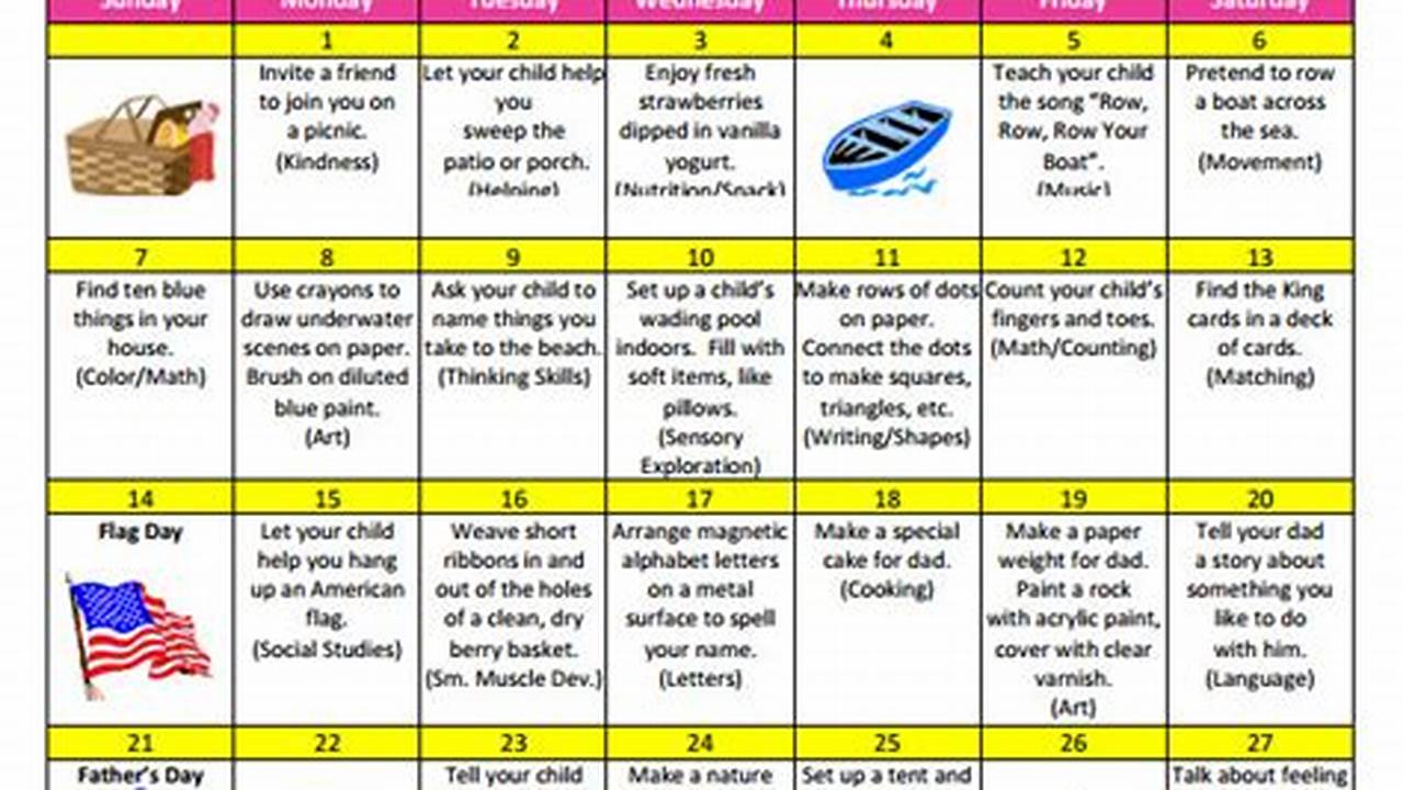 Free Preschool Activity Calendar 2024
