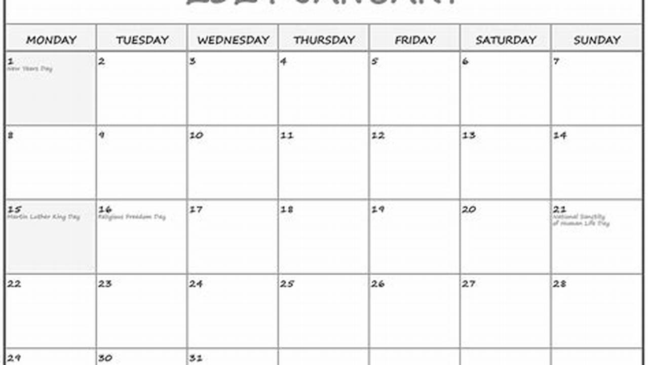 Free Printable 2024 Calendar Monday Starter