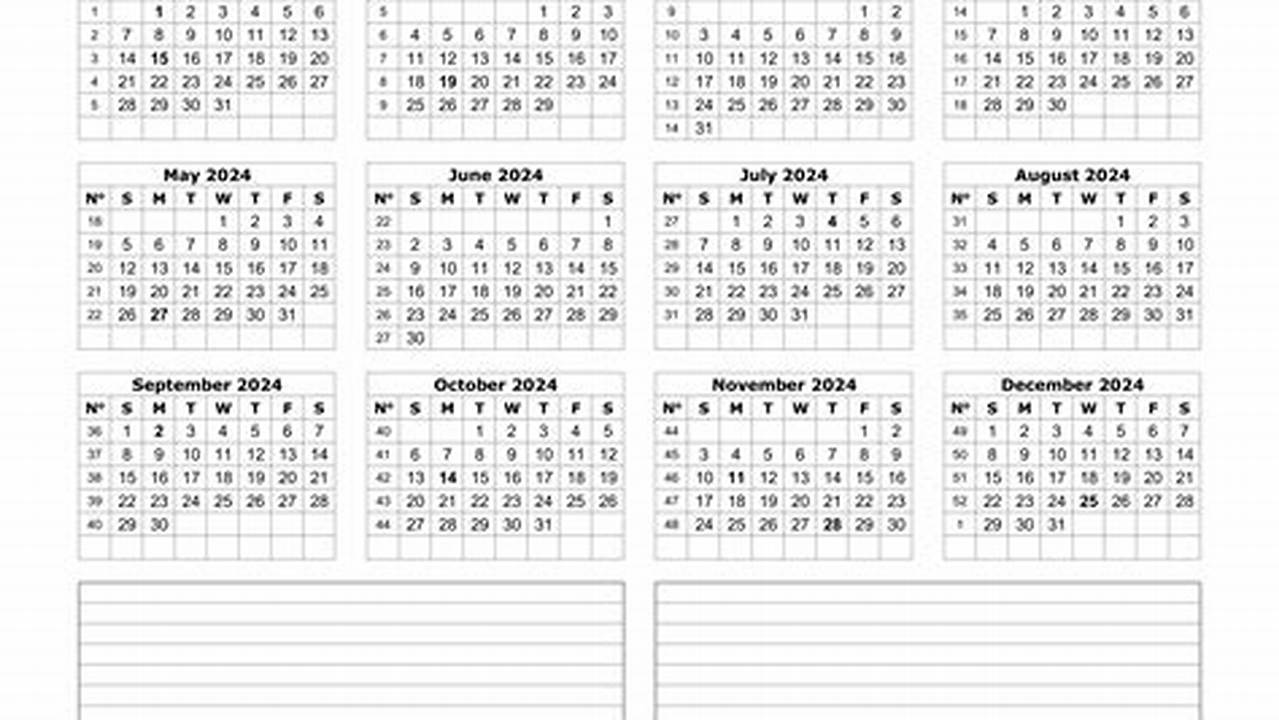 Free To Download, Edit, Customize, Or Print Year Calendar Template With Weeks Starting On., 2024