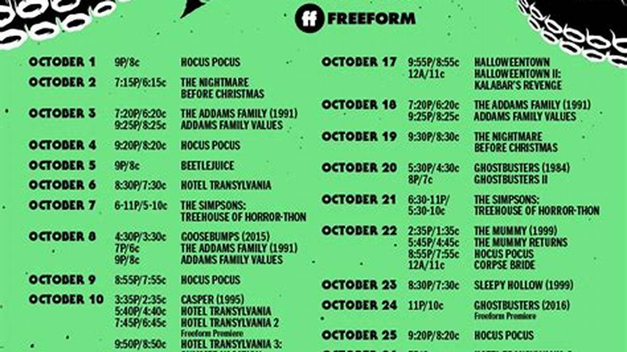 Freeform 31 Nights Of Halloween 2024 Schedule Printable