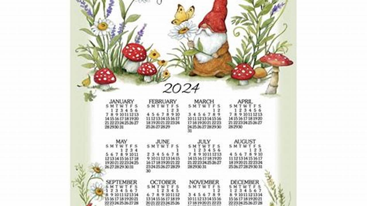 Garden Gnomes 2024 Calendar Towel Rack