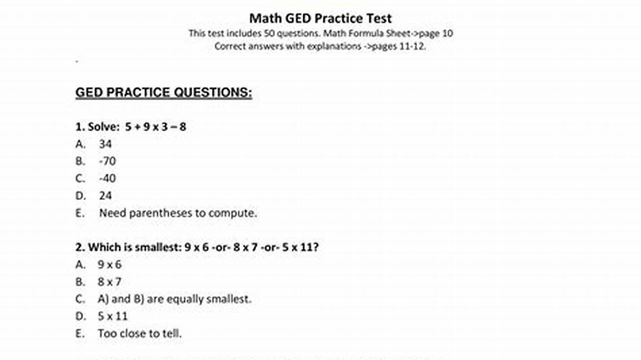 Ged Math Practice Test 2024