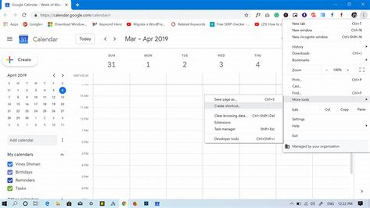 Google Calendar Shortcut Windows 10
