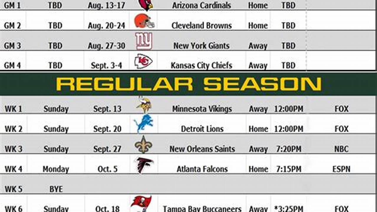 Green Bay Packers 2024 Printable Scheduler