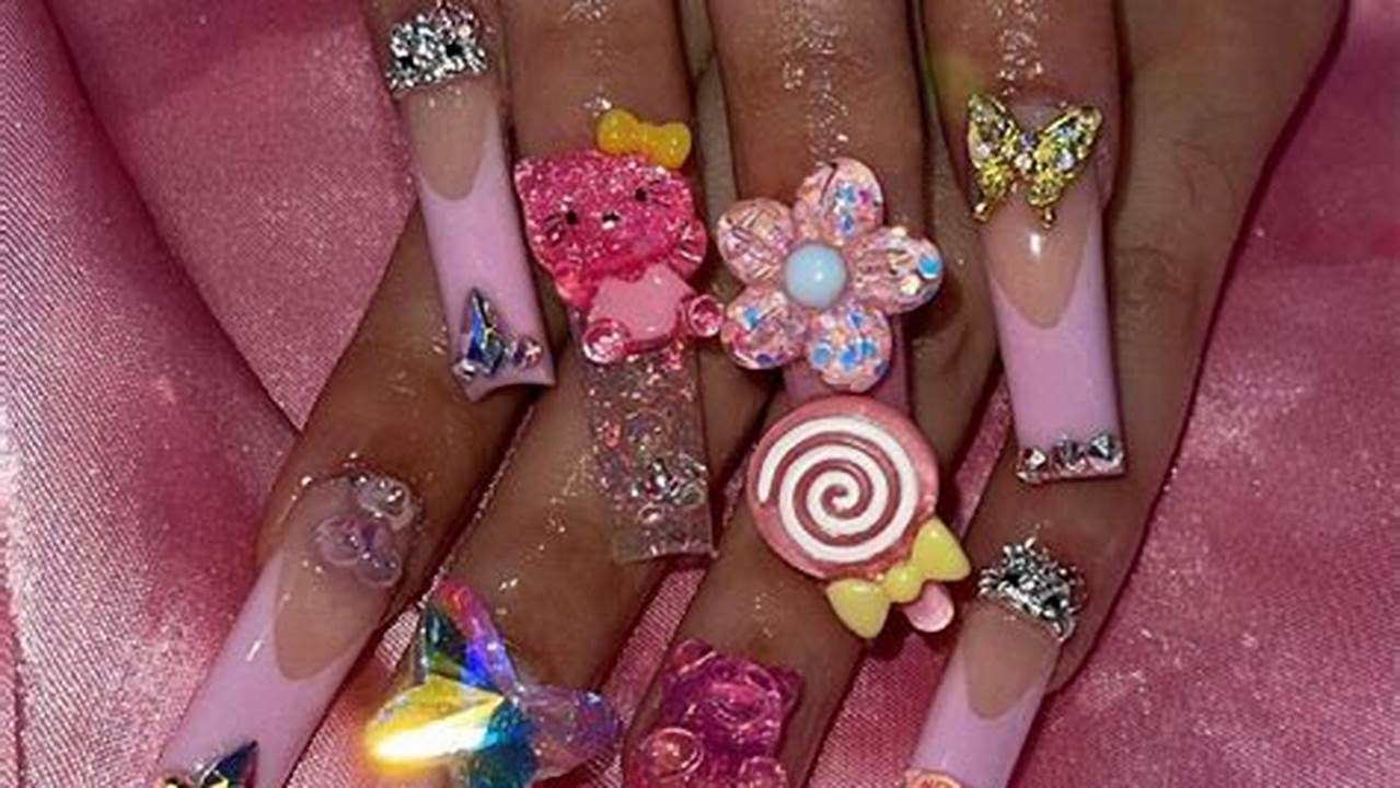 Handmade Press On Nails Short Square Nail Art With 3D Candy Flower Design By Manicurist，Acrylic Tips Art Charms With Nail Kit And Storage Box 10Pcs (Medium) Beauty., 2024