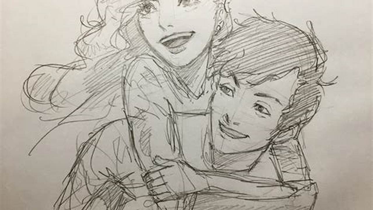 Happy Couple Sketch: Capturing Love and Affection on Canvas