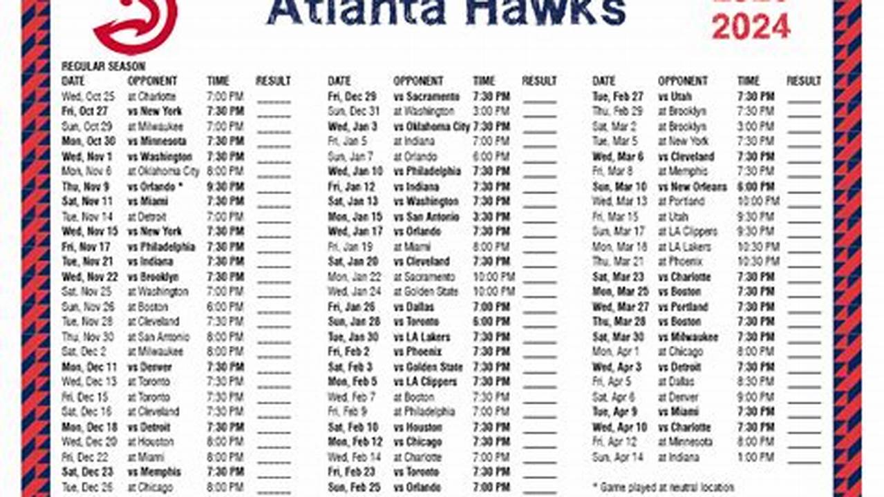 Hawks 2024-24 Schedule