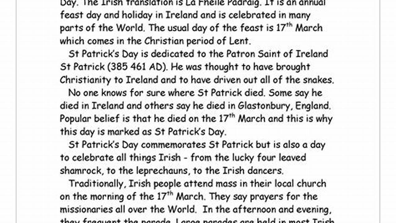 History Of St Patrick&#39;S Day Reading Comprehension
