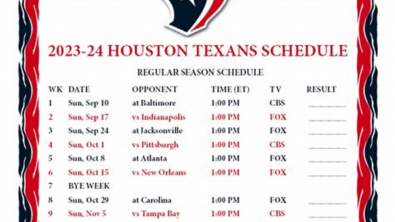 Houston Texans 2024 Schedule