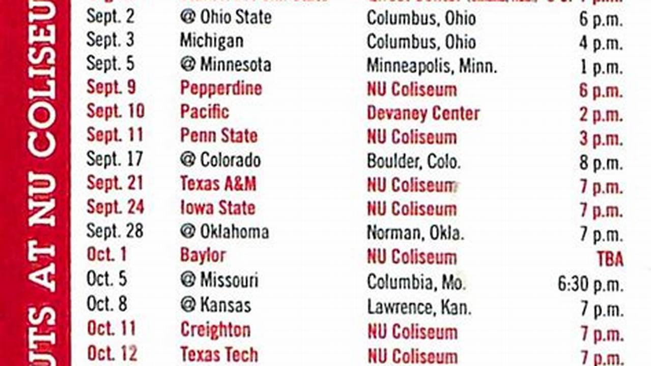 Husker Volleyball Schedule 2024 Printable