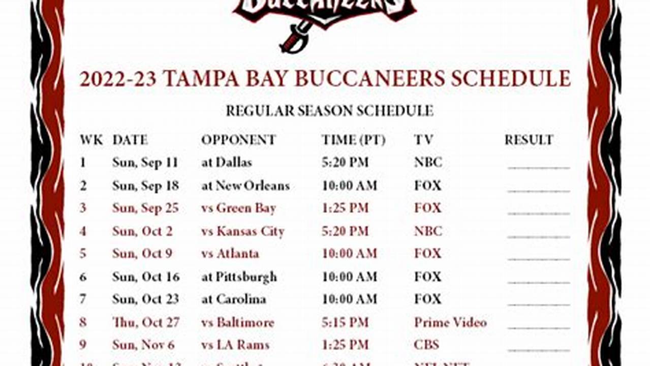 Includes Game Times, Tv Listings And Ticket Information For All Buccaneers Games., 2024
