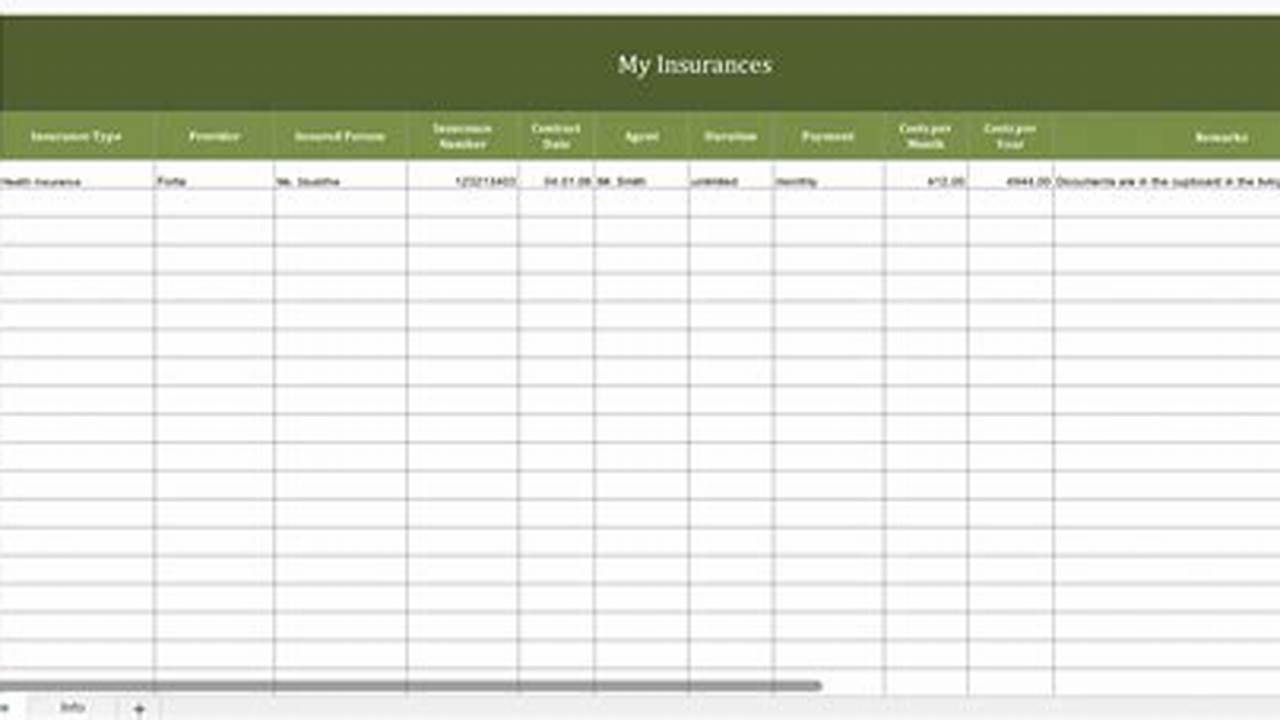 Insurance Documentation, Excel Templates