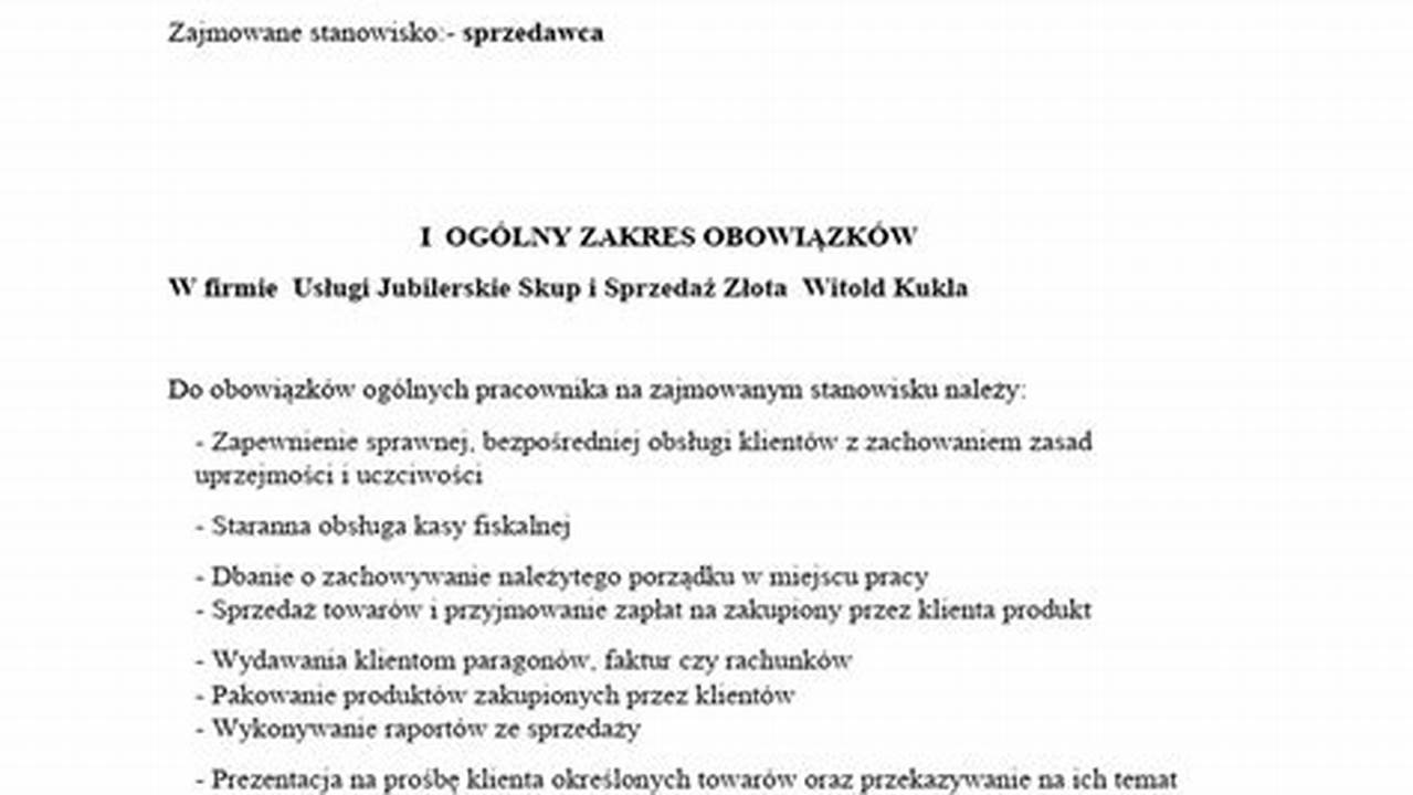 Jak Wygłada Zakres Obowazków W Pracy Dokument