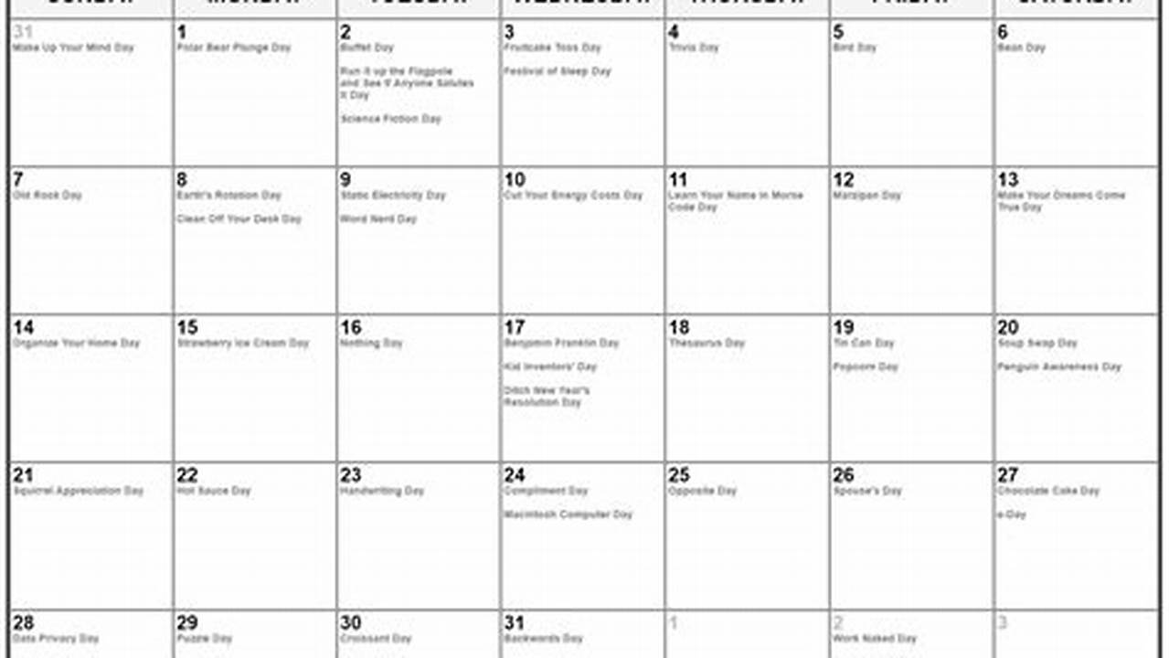 January 2024 Calendar Holidays List