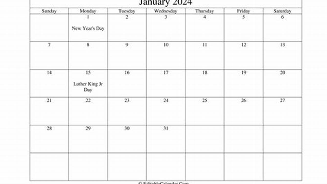 January 2024 Calendar With Holidays Printable Word