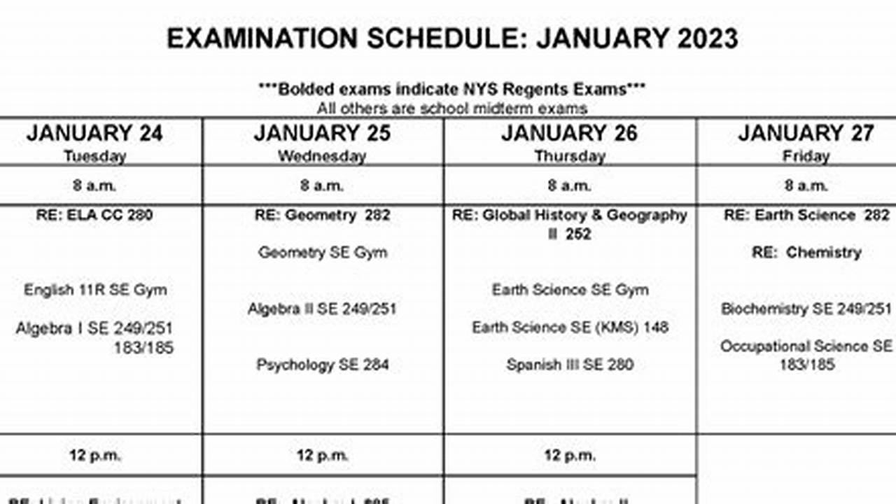 January 2024 Regents Exam Schedule