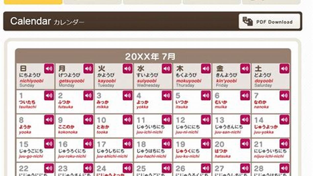 Japanese Birthday Calendar