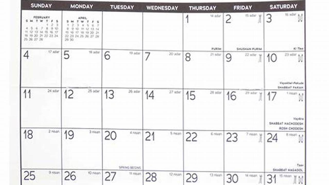 Jewish Calendar March 30