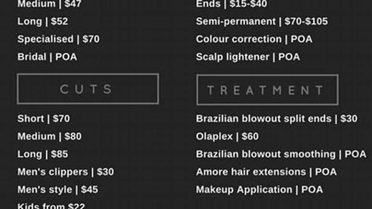 Jing Monis Salon Price List 2024