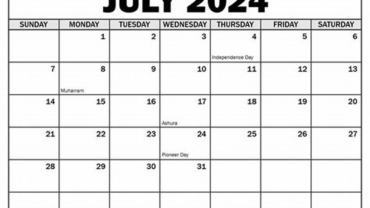 Ju;Y 2024 Calendar