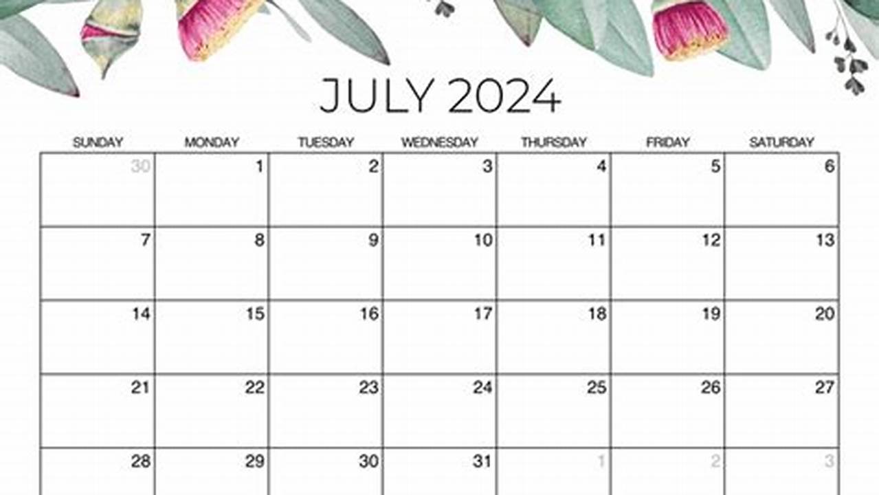 July 2024 Calendar Printable Free Flowers